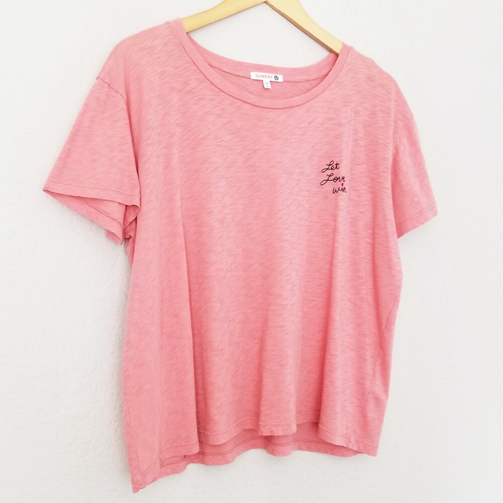 Anthropologie Sundry Tee T Shirt 100% Pima Cotton Let Love Win Embroidery Top M - Picture 3 of 14